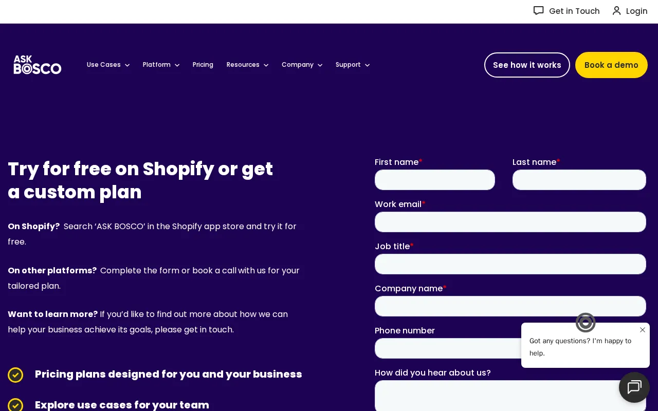 BOSCO — pricing page