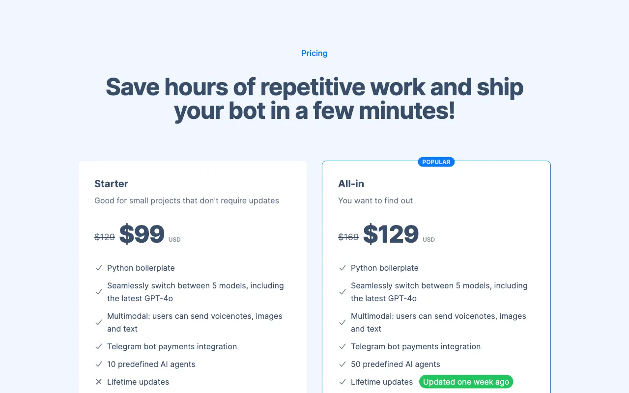 Botfast — pricing page