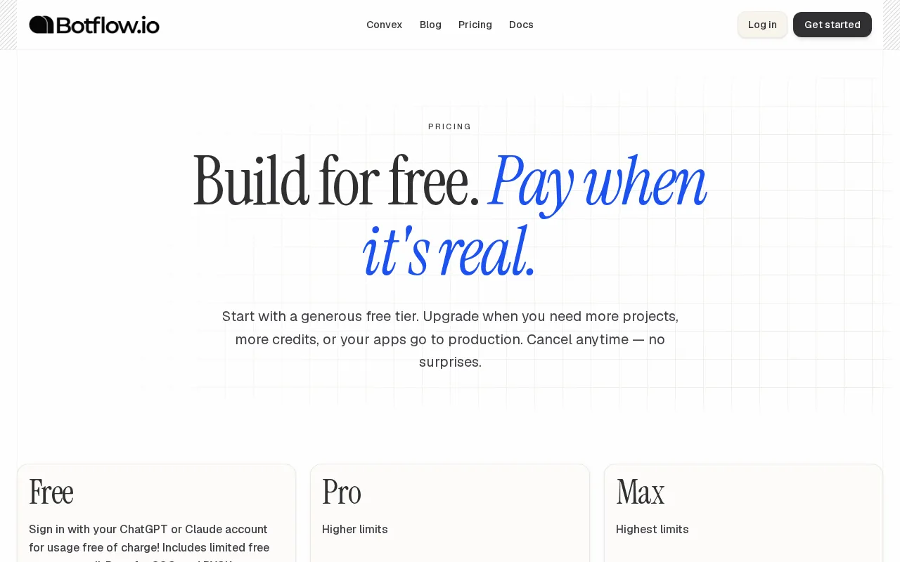 Botflow — pricing page