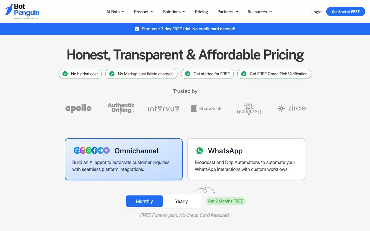 BotPenguin Chatbot — pricing page