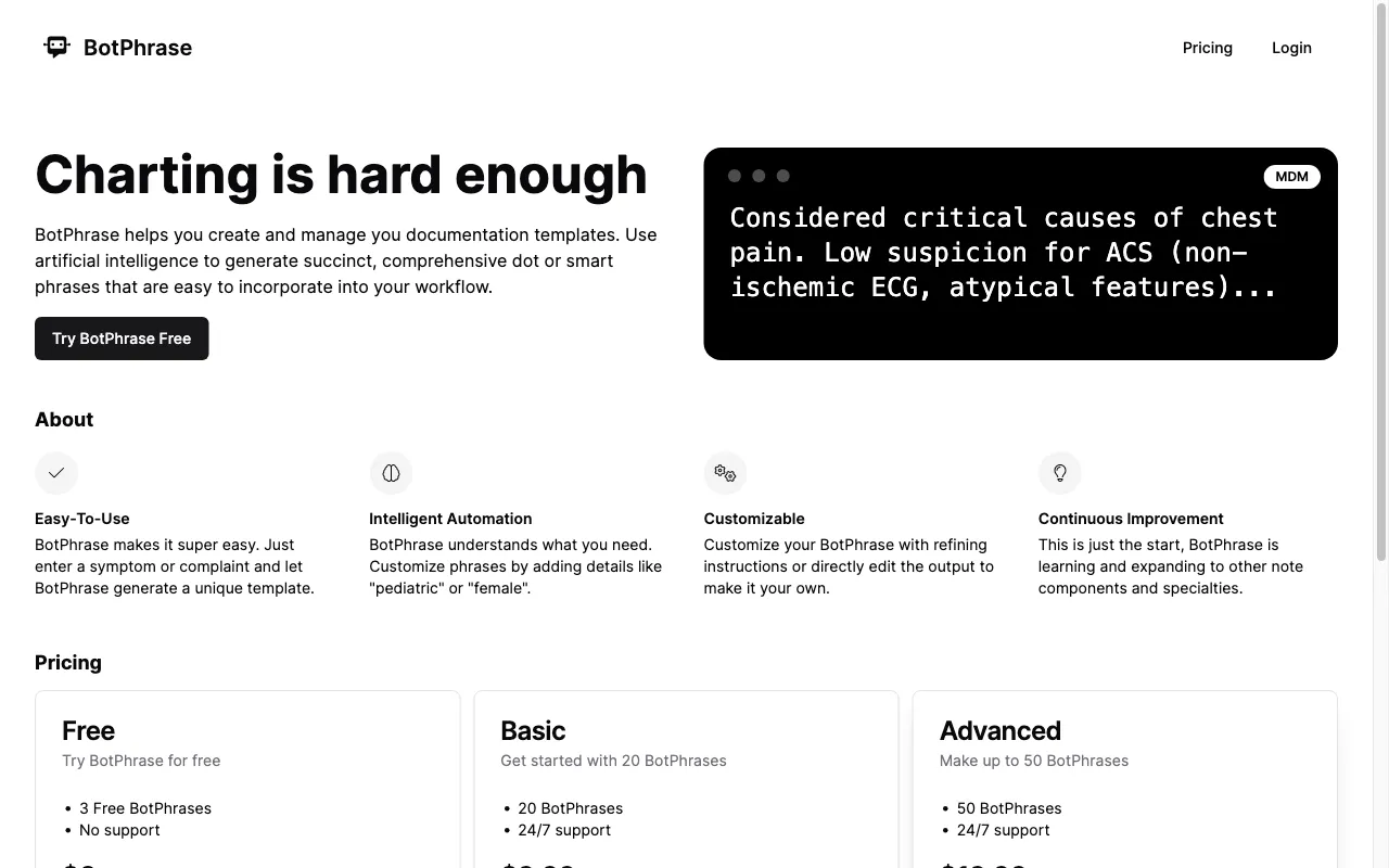 BotPhrase — pricing page