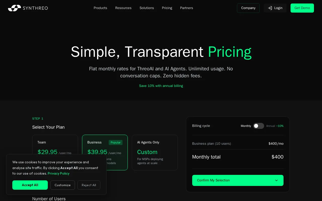 Synthreo — pricing page