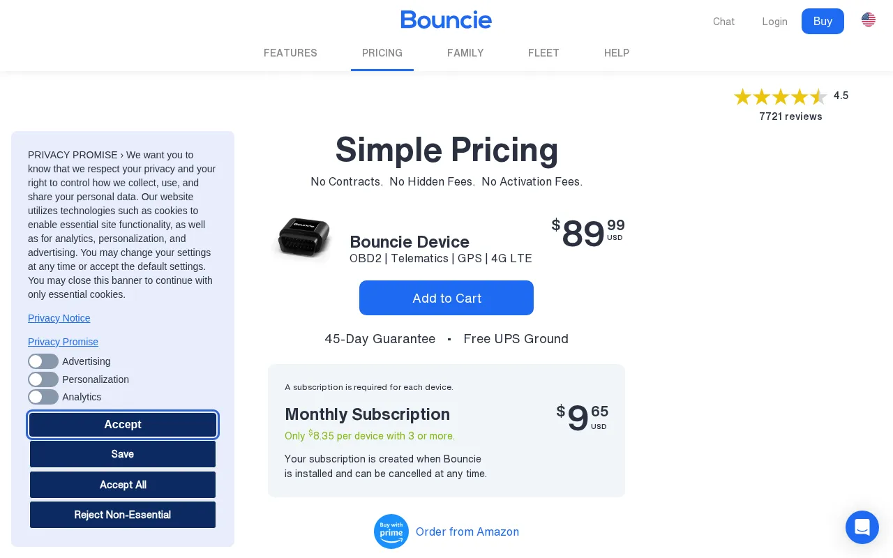 Bouncie — pricing page