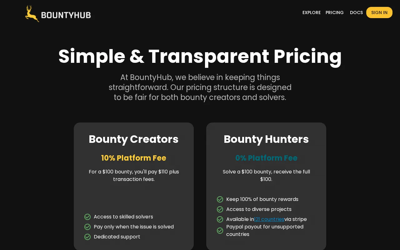BountyHub — pricing page