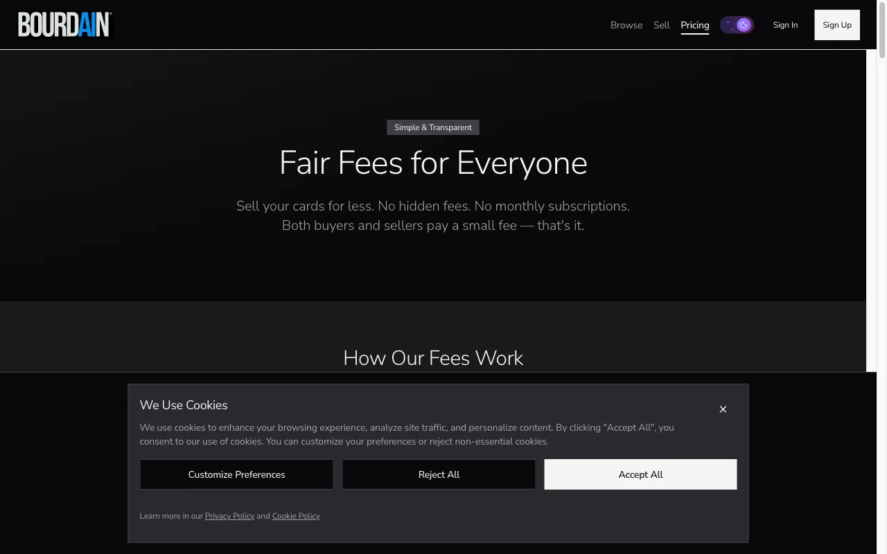 Bourdain — pricing page