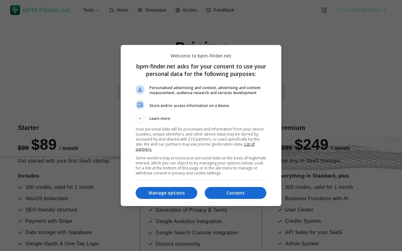 BPM-Finder.net — pricing page