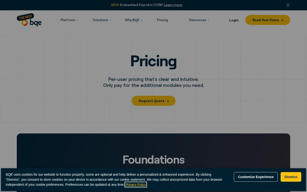 BQE CORE Suite — pricing page