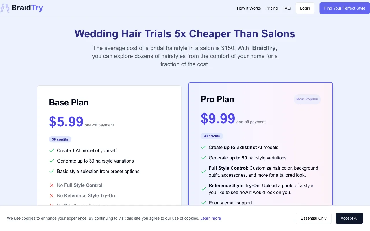 BraidTry — pricing page