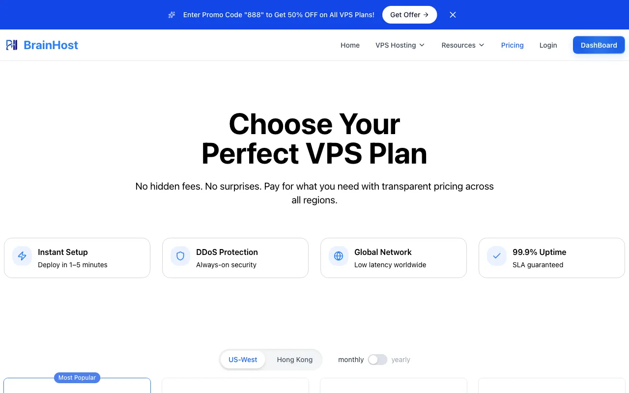 BrainHost — pricing page