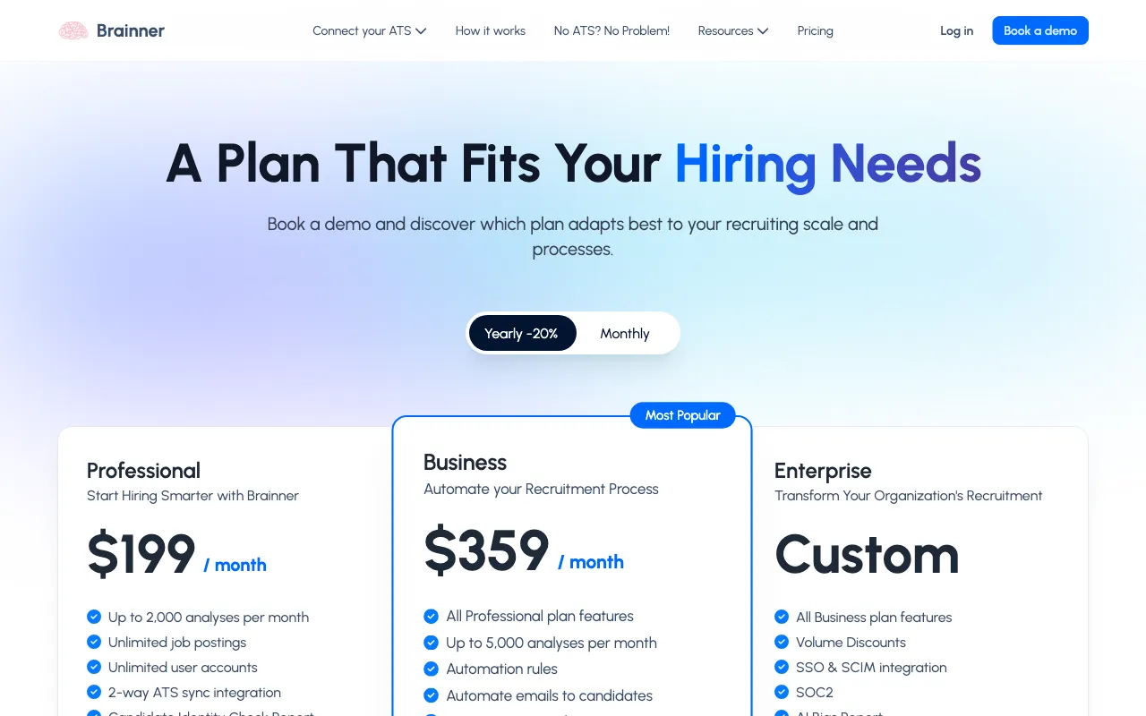 Brainner — pricing page