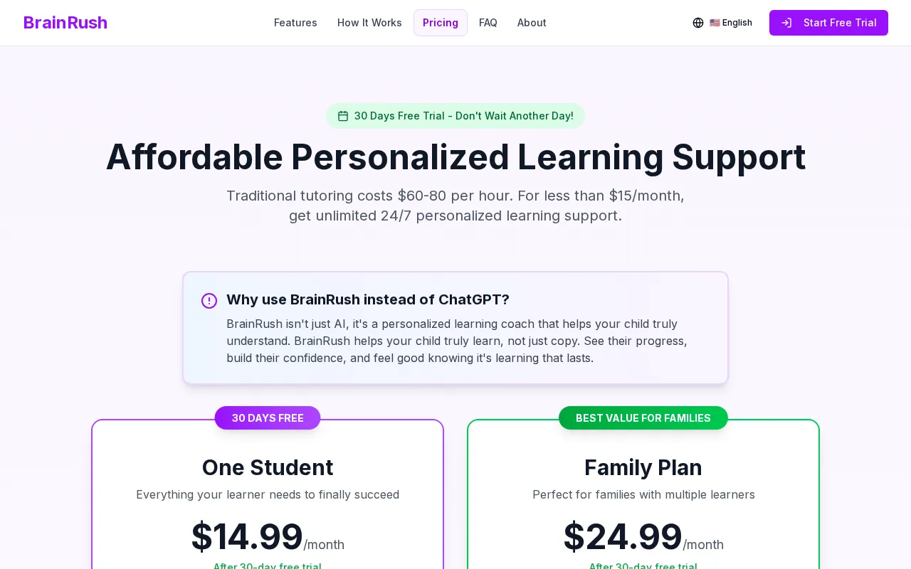 BrainRush AI — pricing page