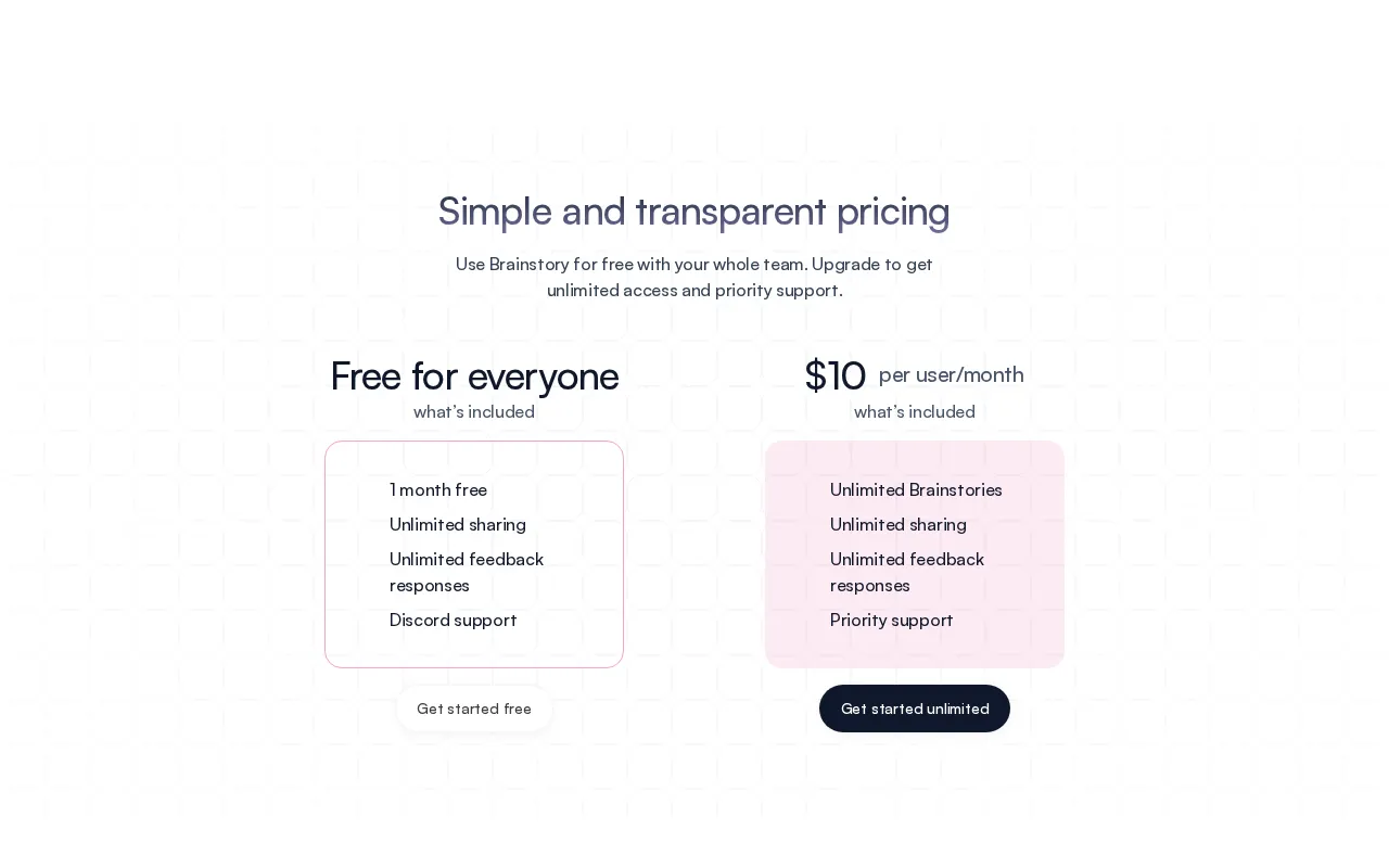 BrainStory — pricing page
