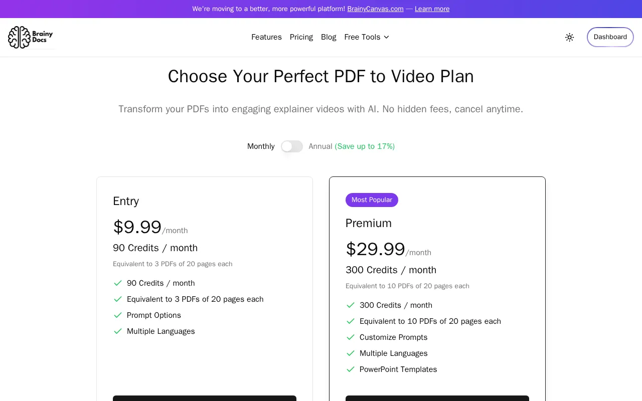 Brainy Docs — pricing page