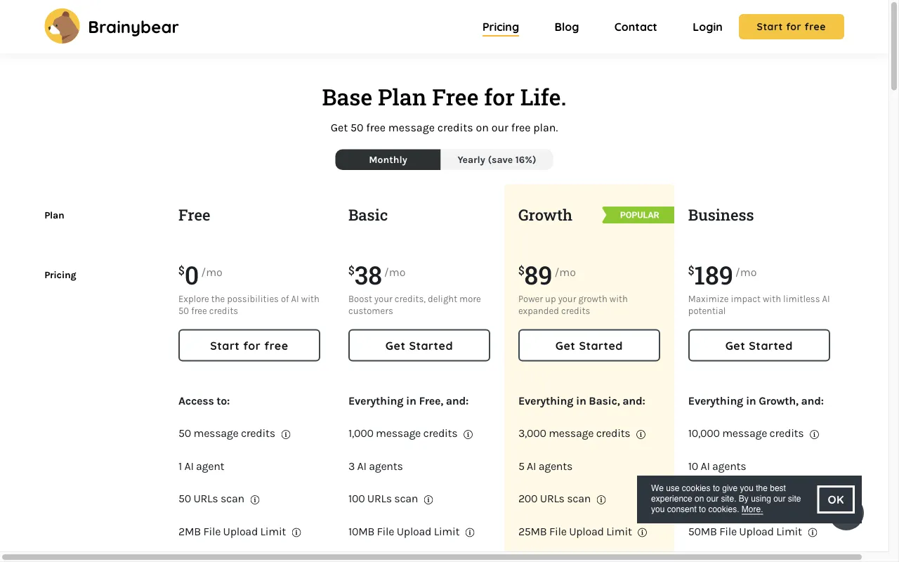 Brainybear — pricing page