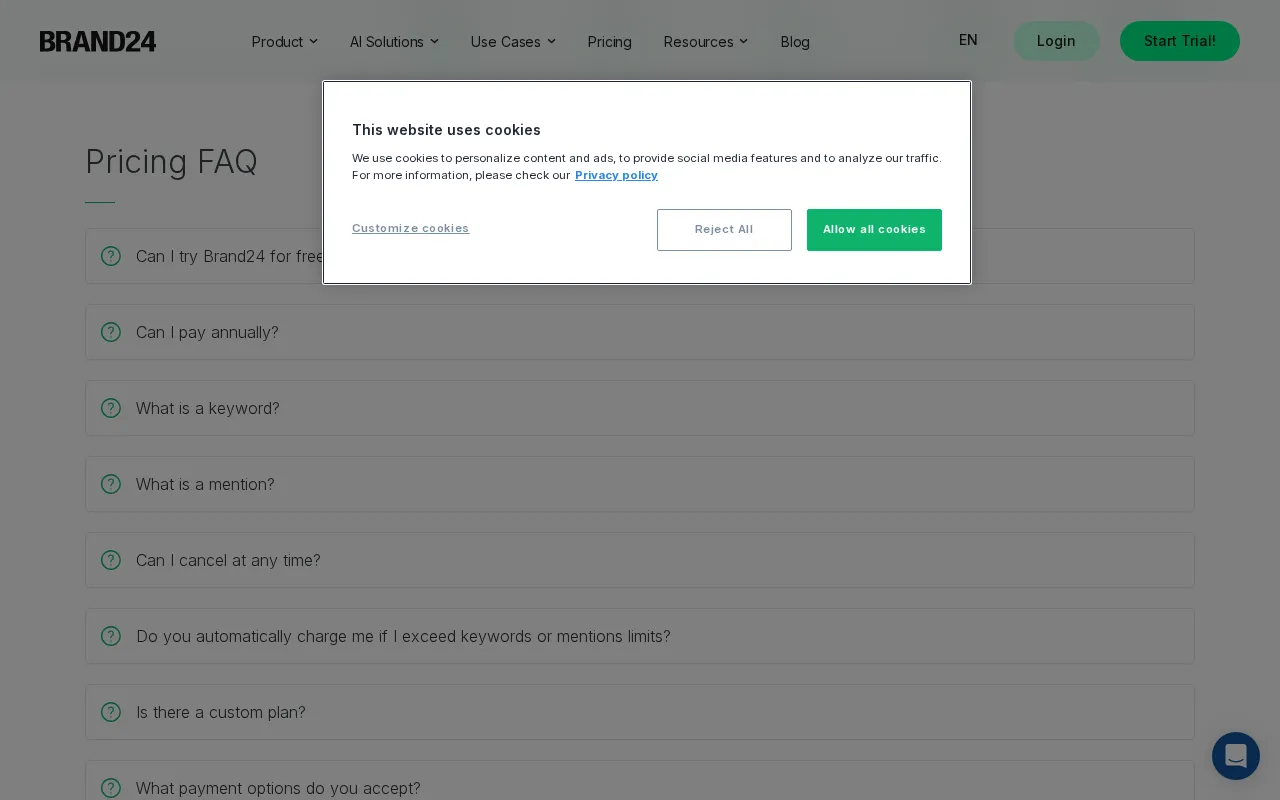 Brand24 — pricing page