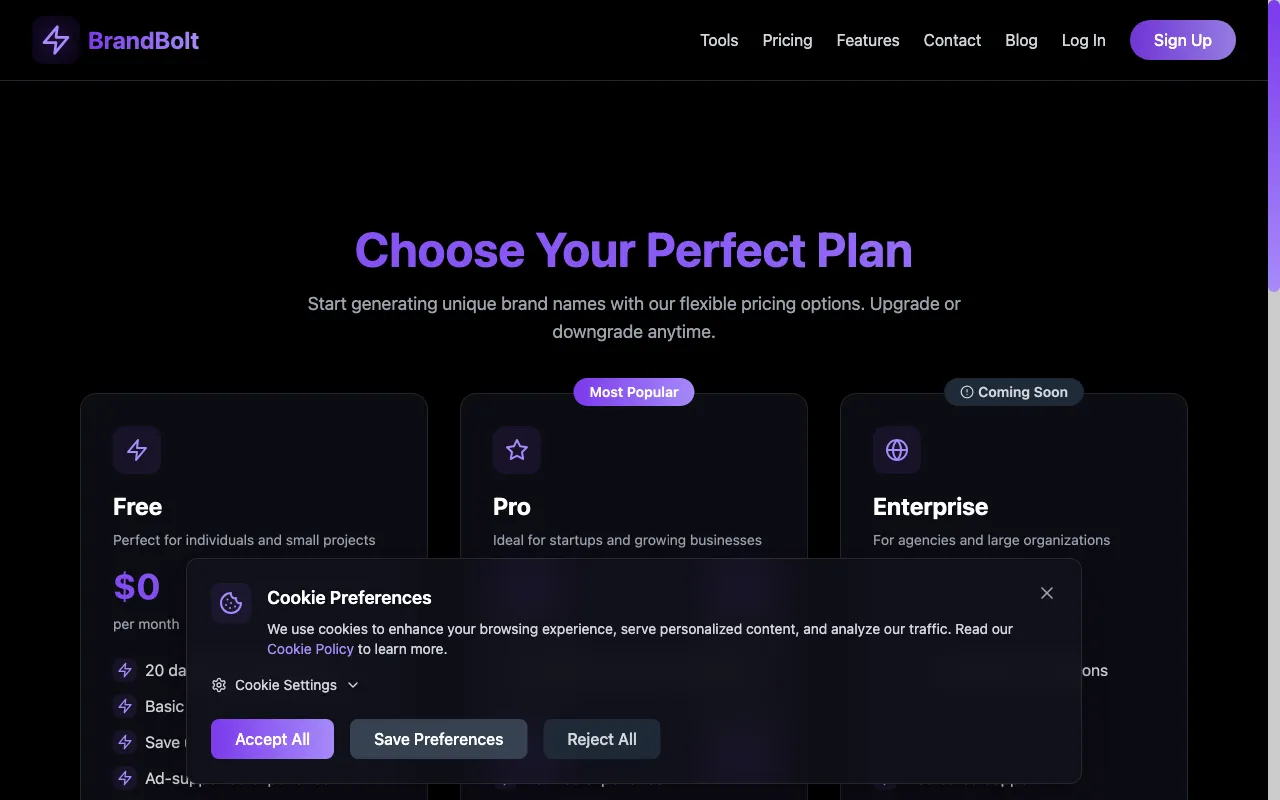 BrandBolt — pricing page