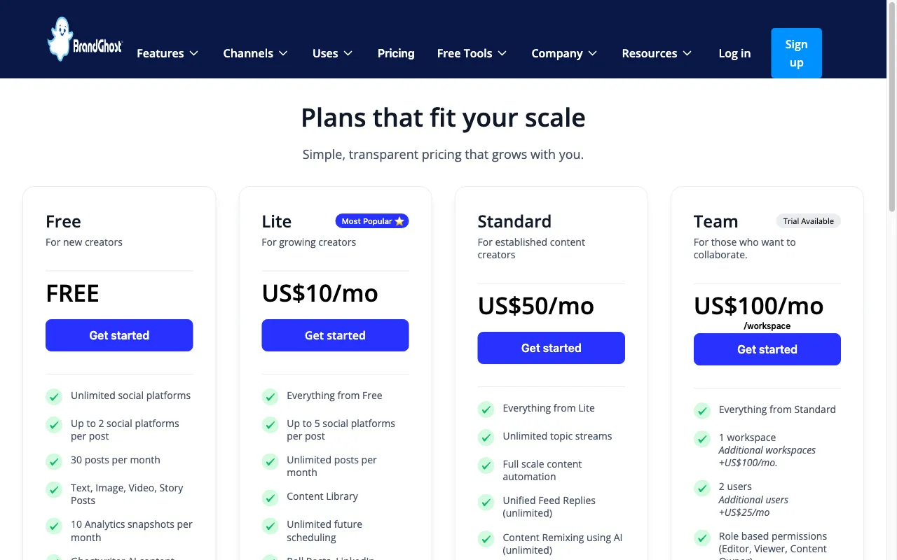 BrandGhost — pricing page