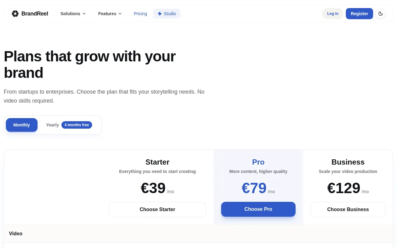 BrandReel — pricing page