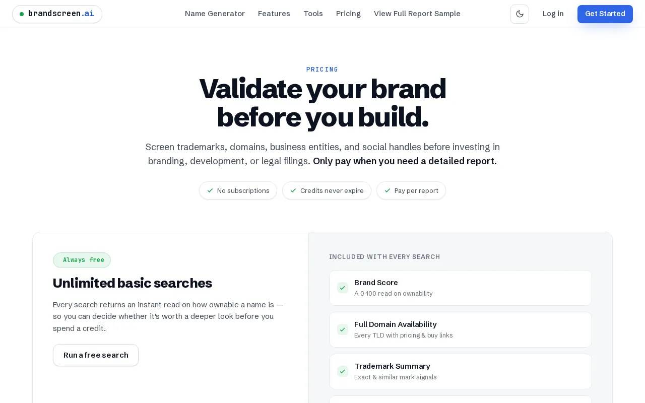 BrandScreen — pricing page