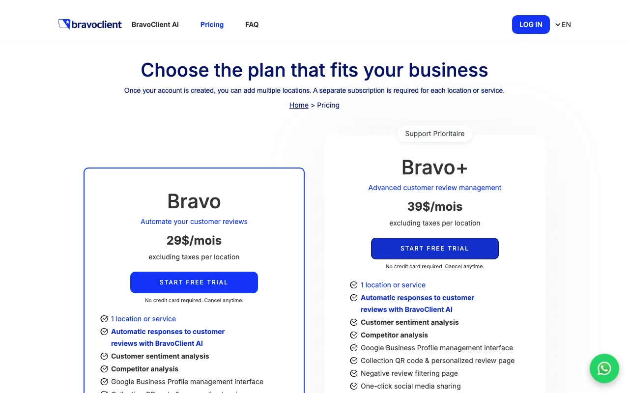Bravoclient — pricing page