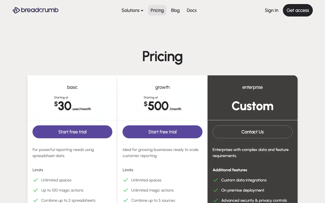 Breadcrumb.ai — pricing page