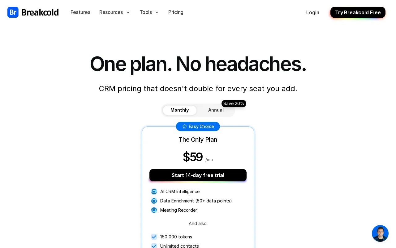 Breakcold — pricing page
