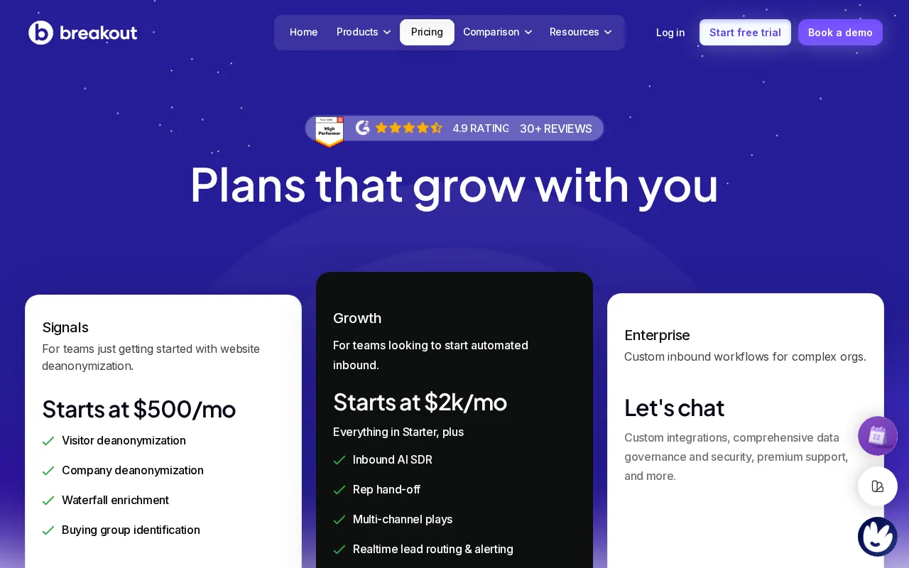 Breakout — pricing page