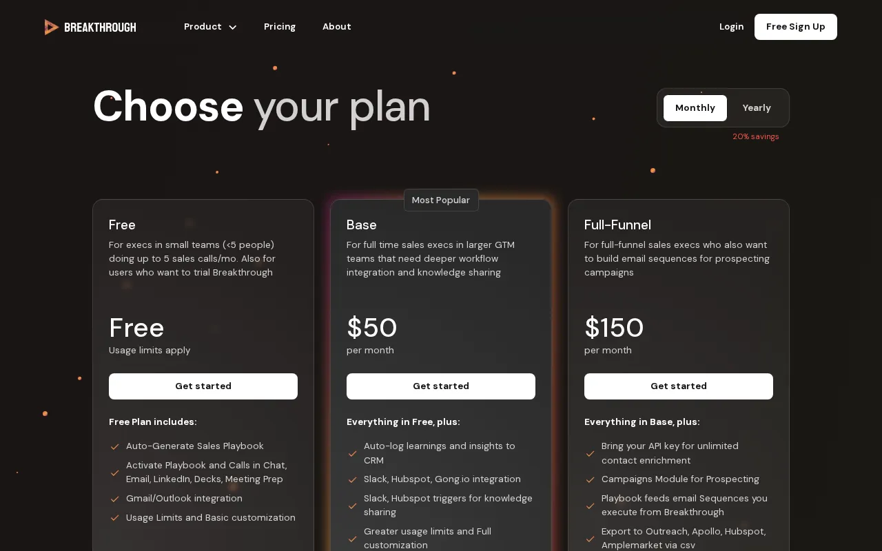 Breakthroughsales.io — pricing page