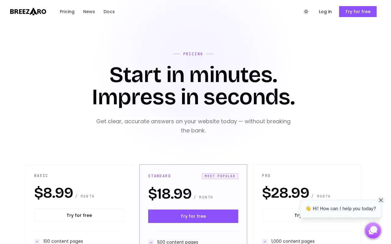 Breezaro — pricing page