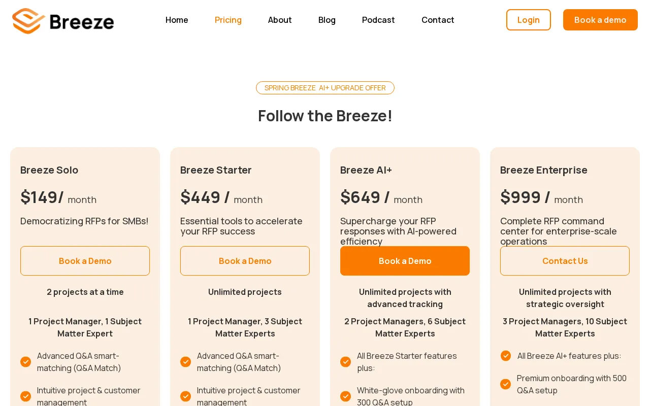 Breeze — pricing page