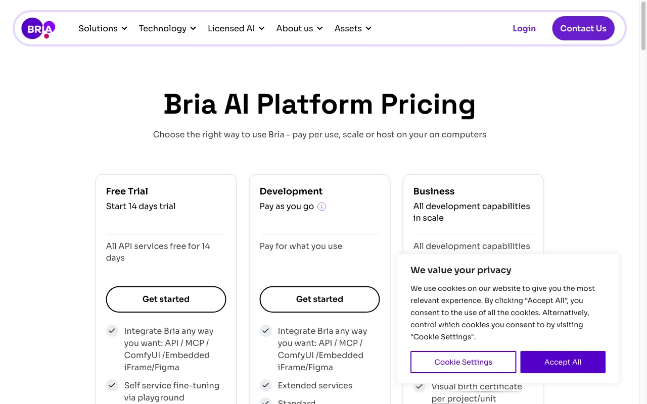 Bria — pricing page