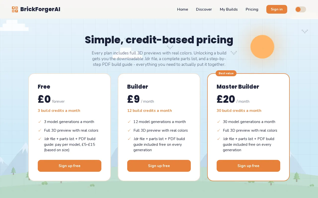 BrickForgerAI — pricing page