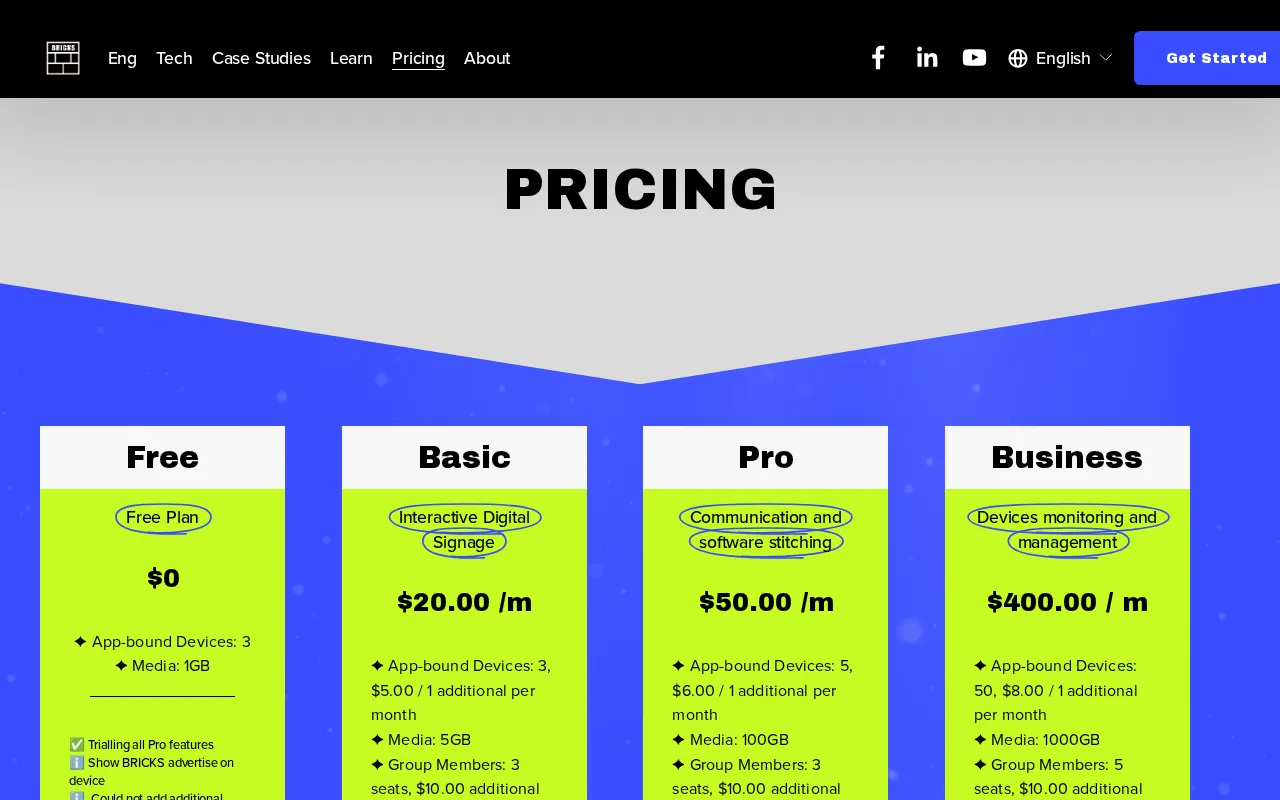BRICKS — pricing page