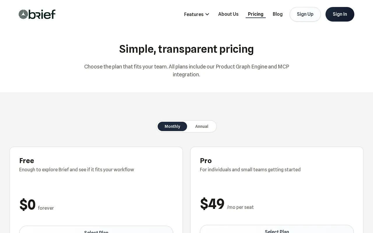Brief — pricing page