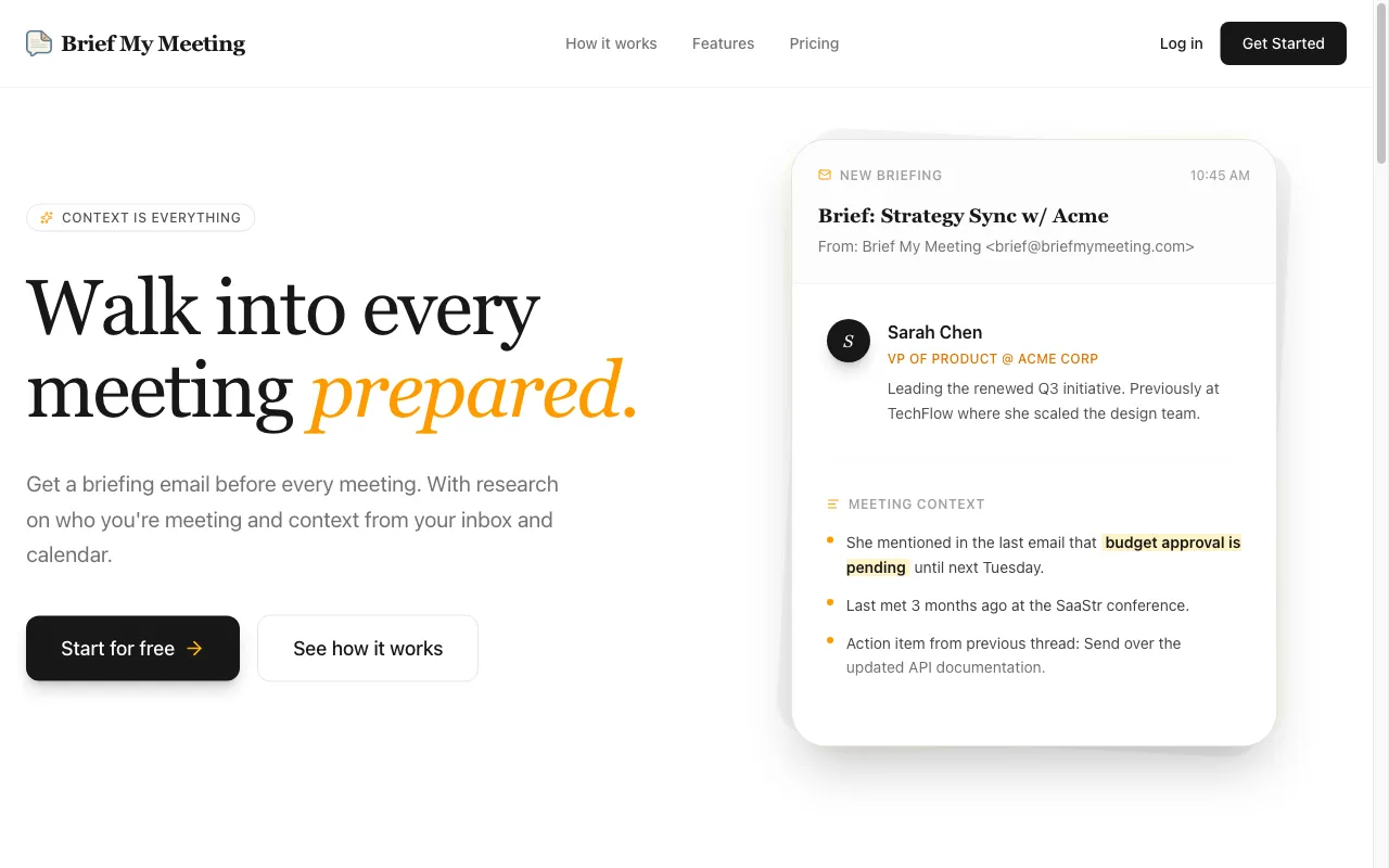 Brief My Meeting — preview screenshot