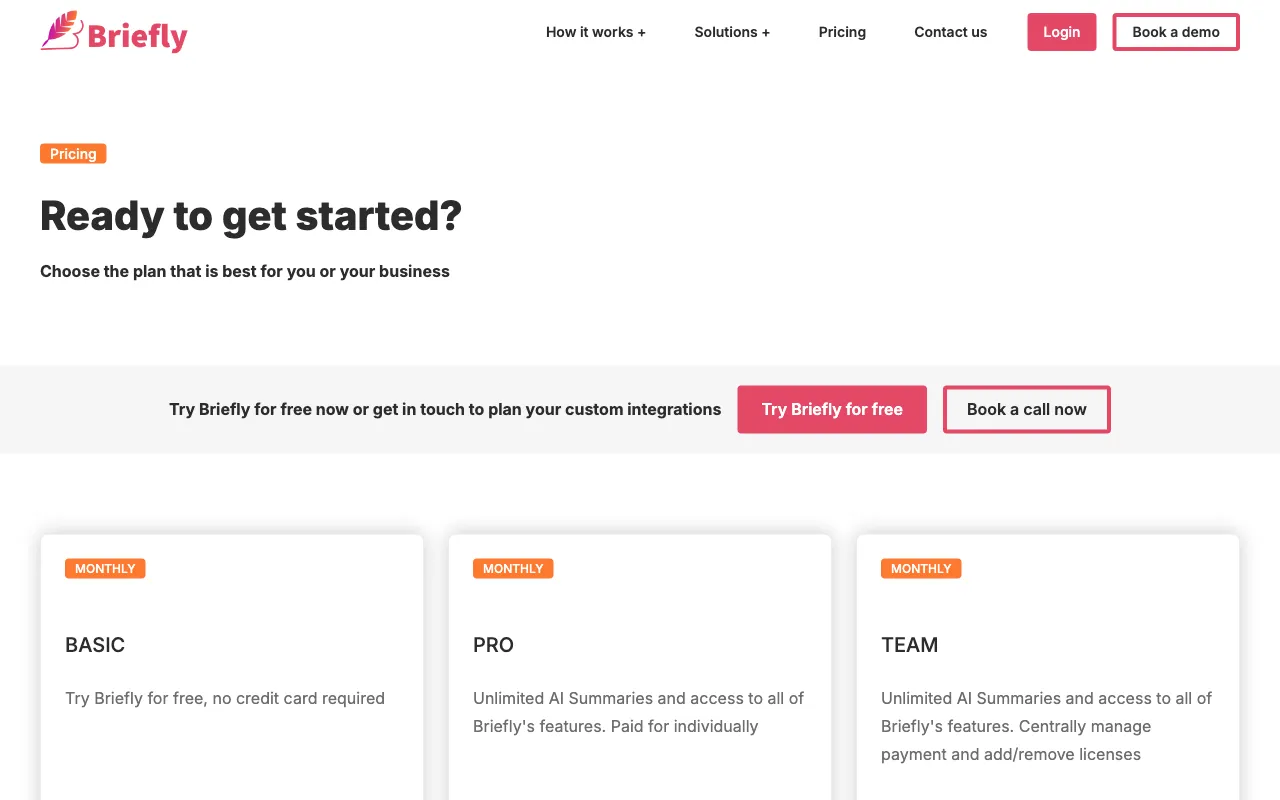 Briefly AI — pricing page