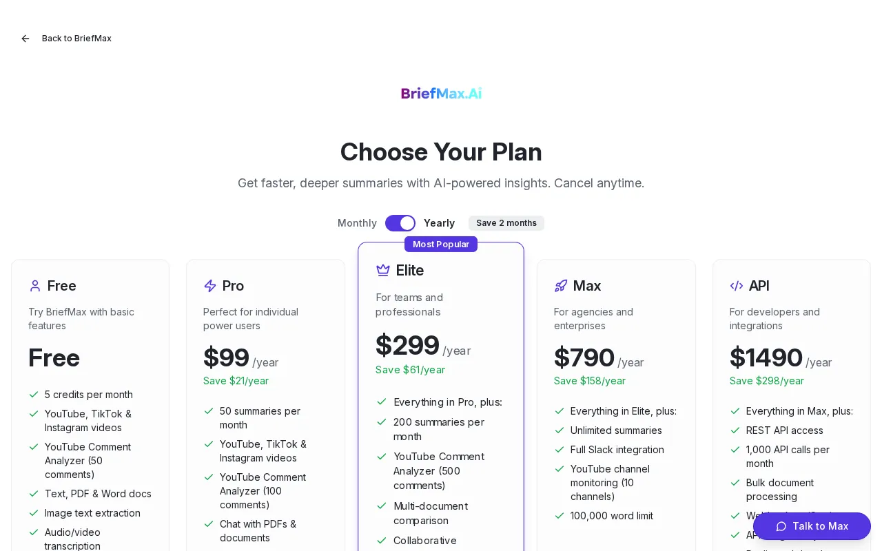 BriefMax.ai — pricing page