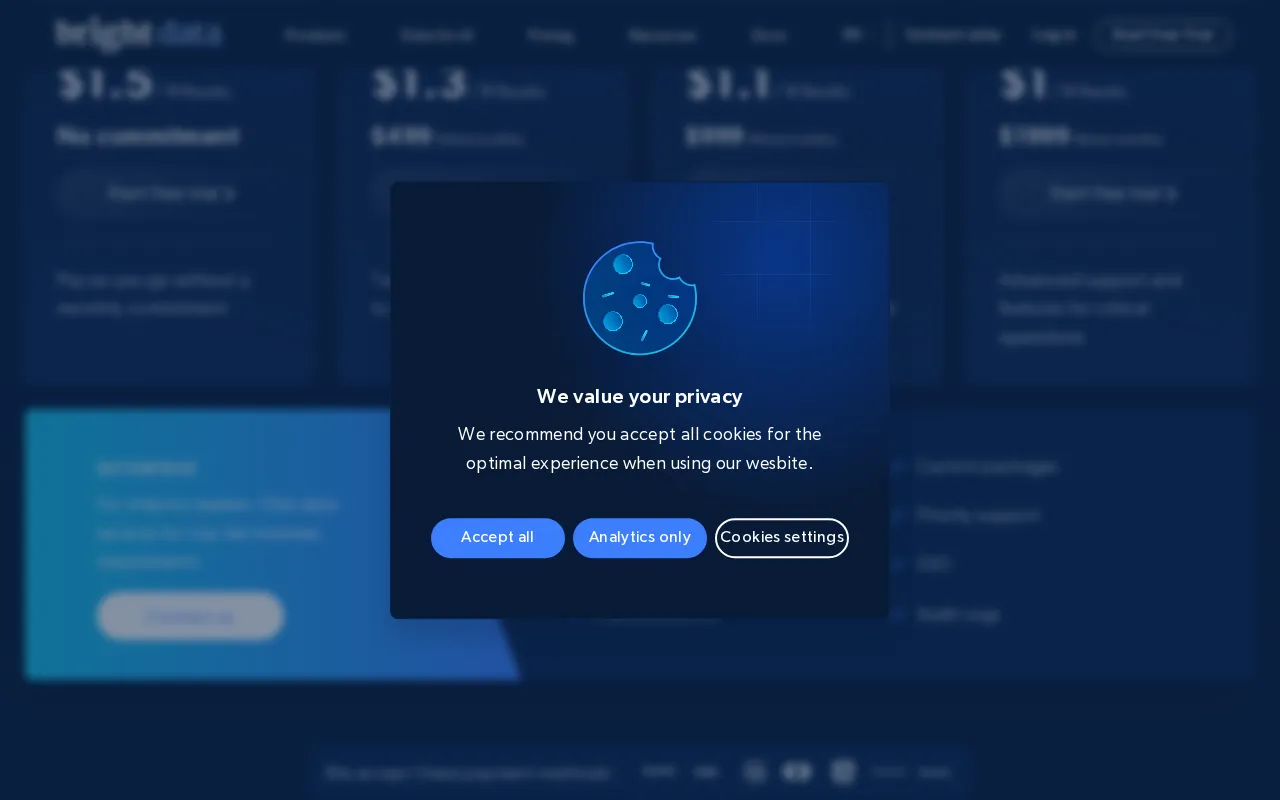 Bright Data Dataset Marketplace — pricing page