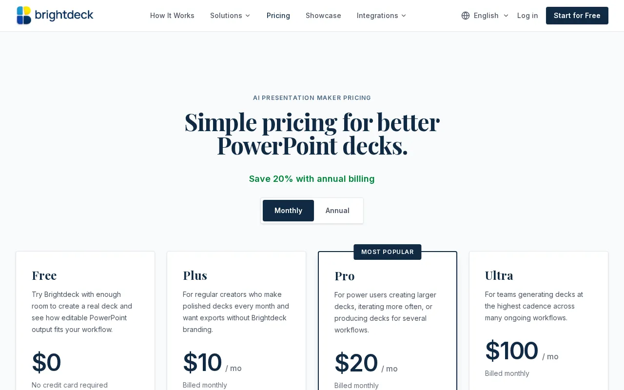 Brightdeck — pricing page