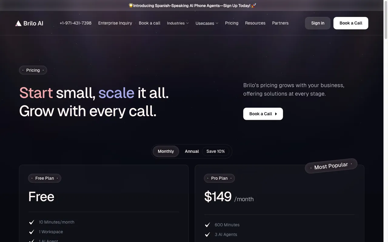 Brilo AI — pricing page