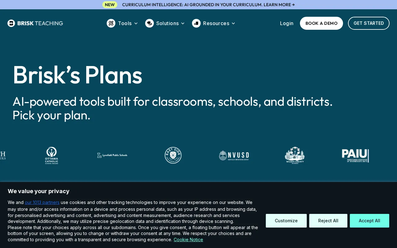 Brisk Teaching — pricing page