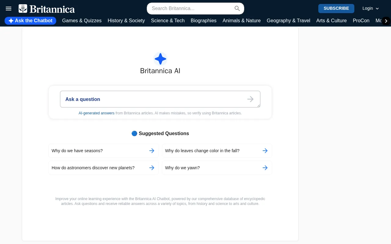 Britannica AI Chatbot — preview screenshot