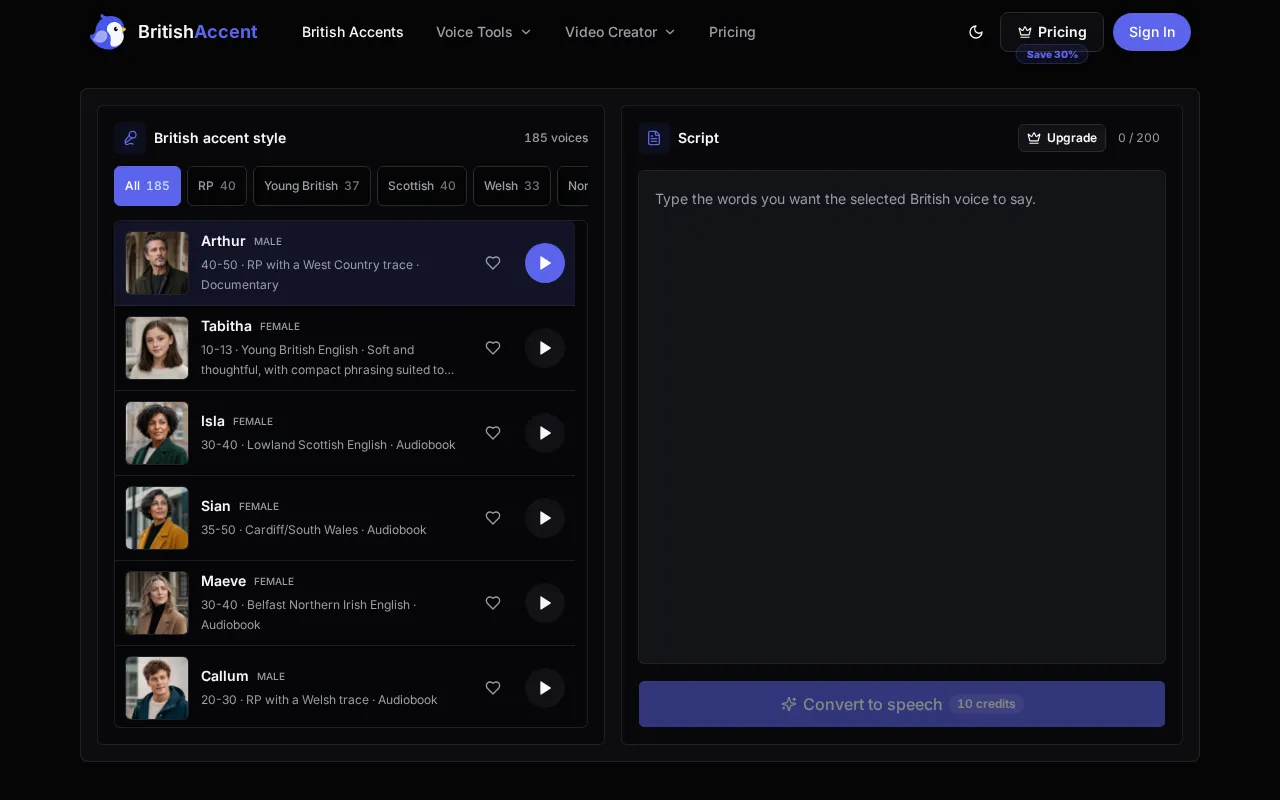 British Accent Generator — preview screenshot