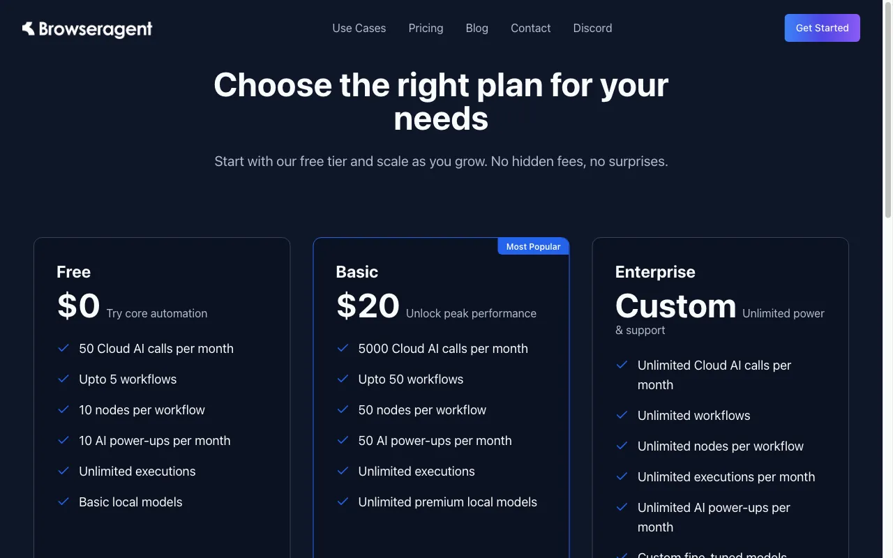 BrowserAgent — pricing page