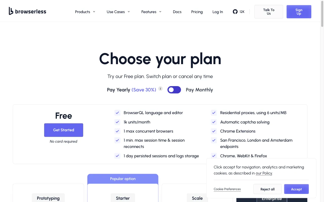 Browserless — pricing page