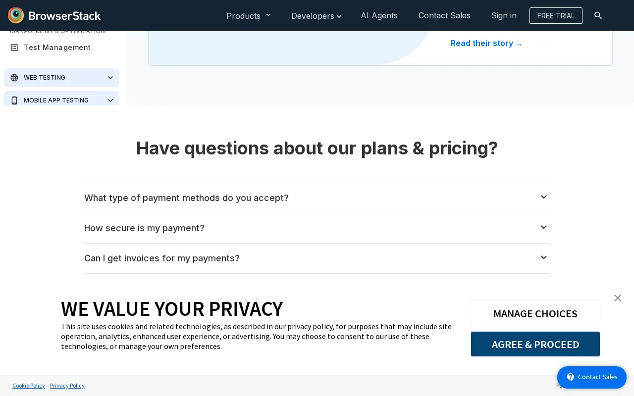 BrowserStack — pricing page