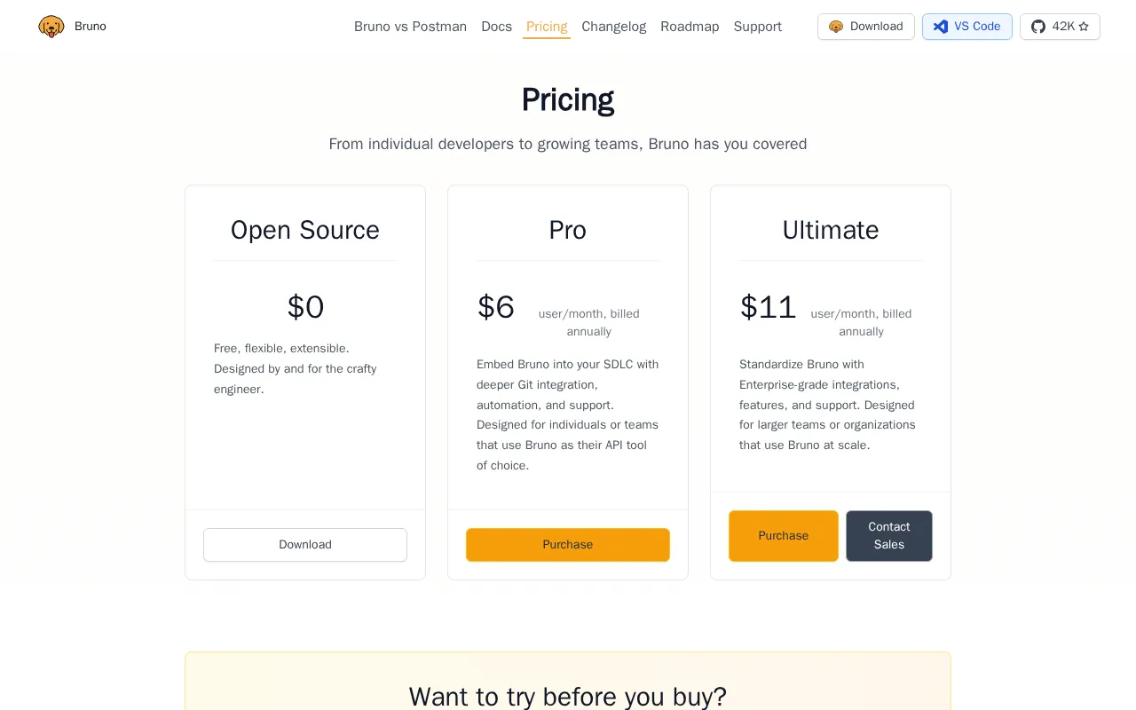 Bruno — pricing page