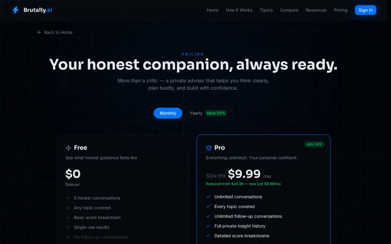 Brutally.ai — pricing page