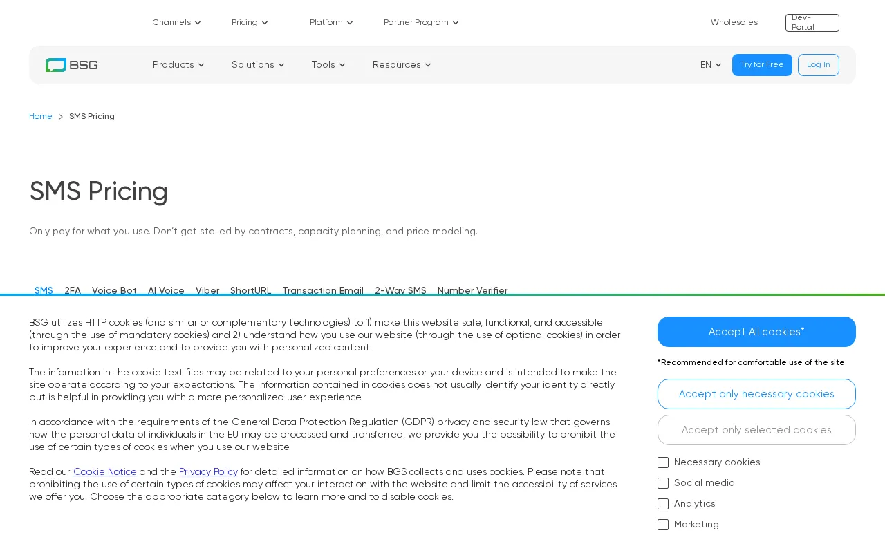 BSG — pricing page