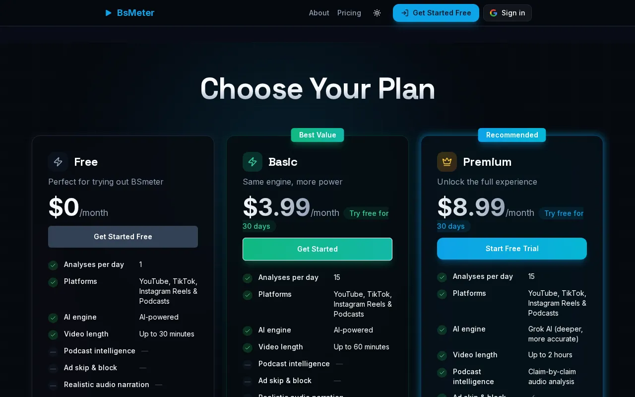 BSmeter — pricing page